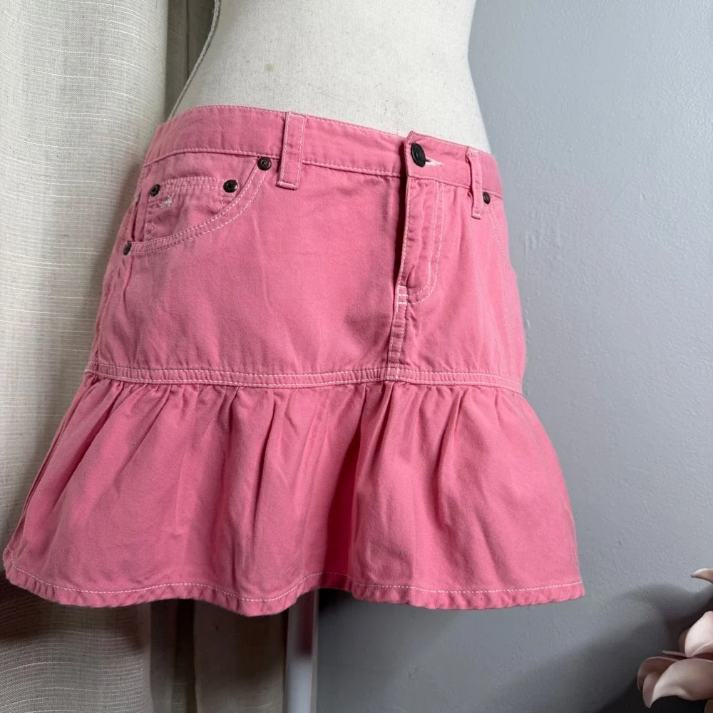 Vintage Y2K Aeropostale Ruffle Hem Micro Mini‎ Skirt Pink Women's Size 5/6